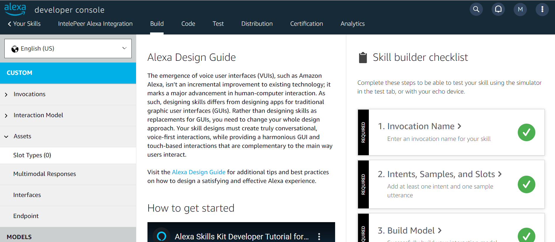 A sample Build tab in the Developer Console